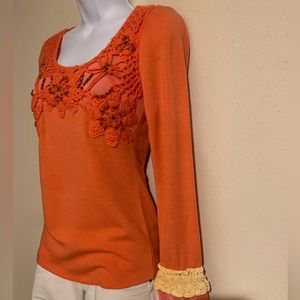 Orange Wool Blend Appliqué Sweater